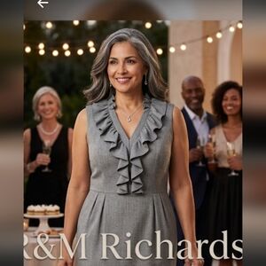 R&M Richards grey shift dress ruffle collar Polyester blend 18